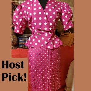 Louis Feraud pink polka dot outfit - VTG size 8
